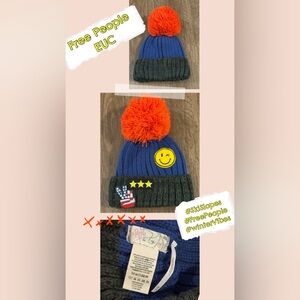 Free People Smiley Face, Peace Patch Beanie - Blue and Orange